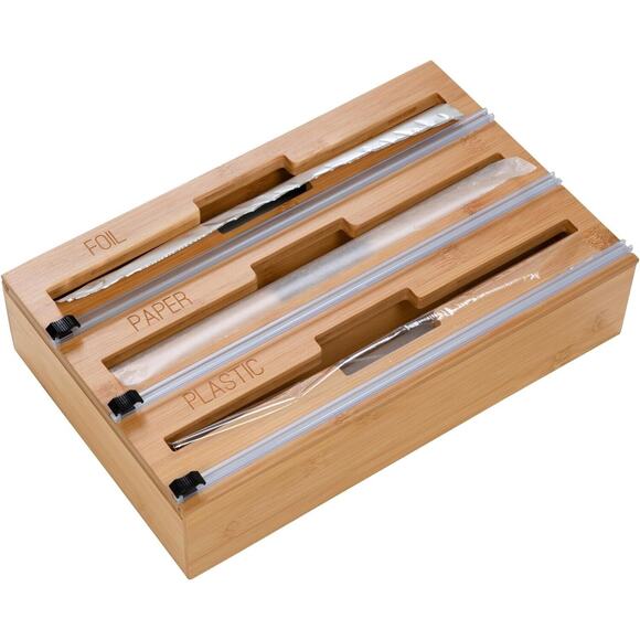 Honey-Can-Do Other - Honey Can Do 3-In-1 Bamboo Food Wrap Organizer With Safety Cutter | Plastic, Wax